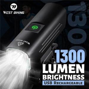 웨스트 바이킹 자전거 프론트 라이트 1300 루멘 USB 충전식 LED 방수 사이클링 헤드 안전 손전등 리어 램프
