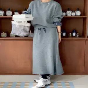 울 체크 레이어드 니트 스커트 세트 (one color)