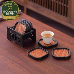 6개입 방열 라탄 티 코스터 세트 우아한 경량 열 차단 매트 빈티지 중국 스타일 티컵 홀더