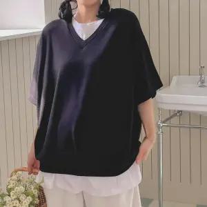 레이어드 배색 반팔 티셔츠 무지 오버핏 여성 빅사이즈