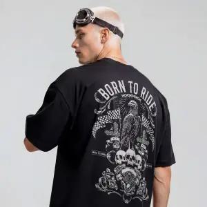 BORN TO RIDE 바이크 라이더 블랙 세미오버핏 반팔티셔츠