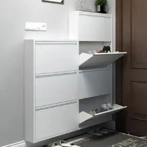 룸앤오피스 스틸 신발장 캐비닛 슬림3단 RWD8029 화이트 DIY 조립상품 철제 수납보관