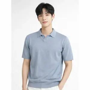 [하프클럽/디바옴므]여름 솔리드 패턴 COOL 니트 카라넥 반팔 티셔츠 브이넥