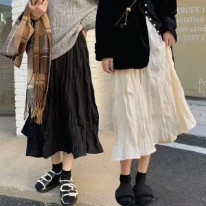 LDN-20250255롱스커트 검정 여성 A라인치마 흰색