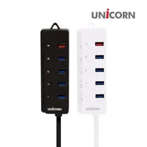 유니콘 RH-5000S 4포트 USB 3.0 허브 개별전원스위치랜케이블 멀티USB USB3 네트워크 인터넷