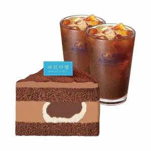 [파리바게뜨] 파란라벨 밥먹고 파바고 파란라벨 저당 카카오 케이크(조각)+아이스 아메리카노 2잔