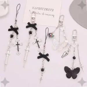 나비 십자가 진주 장식 이어폰 케이스 가방 액세서리 열쇠고리 키링 키홀더