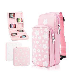 닌텐도 스위치용 GLDRAM 여행 가방 번들 스위치 2 & NS / 라이트 OLED용 귀여운 휴대용 케이스 게임 케이스가 있는 숄더백 악세사리 키트 엄지 그립캡(핑크 분홍색 사쿠라)