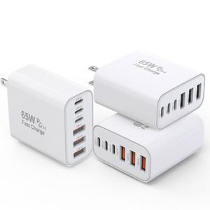3팩 65W GaN 타입 C 벽 충전기 블록 6포트 고속 충전 PD USB 플러그 어댑터+QC 17 /17 Air /16E /16Pro Max /16Plus /16 /15 /14 /13 /12 /11 /XS Pro 와 호환됩니다