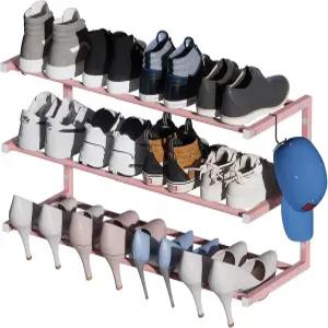 Jchcu 벽걸이 신발장 3단 걸이 12켤레 17~30인치 조절 가능한 헤비 듀티 금속 신발 정리함 홀더 수납 후크