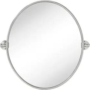 TEHOME 타원형 브러시드 니켈 메탈 피벗 욕실 배니티 미러 틸팅 전체 22.99 x 24 인치 (미러 19 인치)