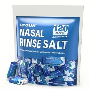 CYOUH 120PCS 진공 포장 소금 식염수 2 34g 포장 패킷, 비강 리필 코 관개 개별 헹굼, 시스템 청소기 포트용 네티 비강 세척 패킷 식염수