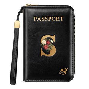 여권 소지자가 지퍼가 달린 지갑 커버 개인 맞춤형 이니셜 레터 S 로즈 플라워 RFID 차단 여행용 신용카드 소지자, 아내와 여자친구를 위한 선물,