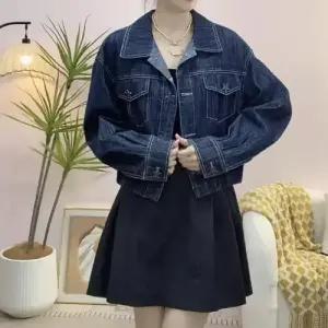 와칸다 데님 여성 여성용 봄 빈티지 자켓 이른 별단추 쇼트 긴팔 코트 KKE1