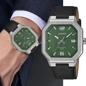 [카시오] 팔각 스퀘어 MTP-B195L-3A 남자 아날로그 가죽 손목시계