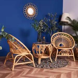 앤틱 발리 야외 2인 라탄 원형 티 테이블 의자 세트 북유럽 고급 빈티지 감성 정원 테라스