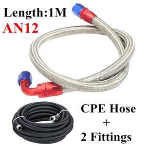 호환상품 AN12 1M 나일론 스테인리스 스틸 브레이디드 CPE 연료 라인 호스 파이프 피팅 키트 0/45/90/180도