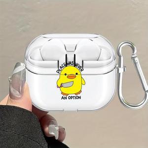 귀여운 오리 케이스  호환 갤럭시 호환 버즈 4프로 3 FE 3프로 2 4 라이브 투명 이어폰 커버 (후크 포함)