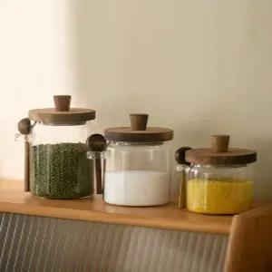 우드 스푼 양념통 원두 설탕 소형 세트 포함 중형 내열유리