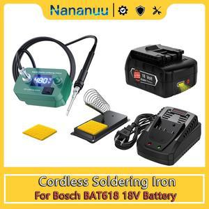 Nananuu 무선 전기 납땜 인두 키트 조정 가능 온도 LCD 60W PCB 수리 도구 Bosch BAT618 18V 배터리 용