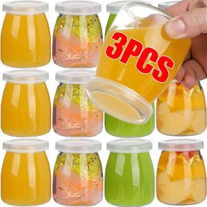 100 150 200ML 푸딩 크리 항아리 에이 액세서리 유리 주방 선물에 PE 티브 명확한 요구르트 베이킹 뚜껑