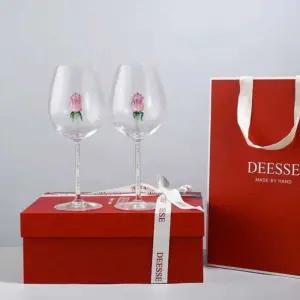 로즈 와인글라스 유리 투명 스테인드글라스 파티