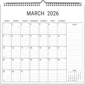 2026 월 캘린더 2026-2027 년 1 12 일 14.8 x11.5 정리 가족 가정 주방 사무실용 선이 있는 가로 빈 단순