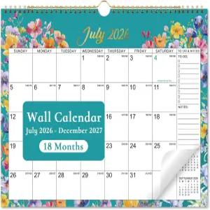 캘린더 2026-2027 - 월 2026년 7월 2027년 12월 14.6 x 11.5 나선형 바인딩 매달린 할 일 메모 휴일 집이나