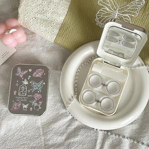 호환상품 여아용 미니 소형 콘택트 렌즈 케이스(2팩) 휴대용 보관 키트 컴팩트한 용기