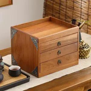 보이차 보관함 케이스 보관 다도 캐비닛 없음 차통 받침대 수납함 사각 3단