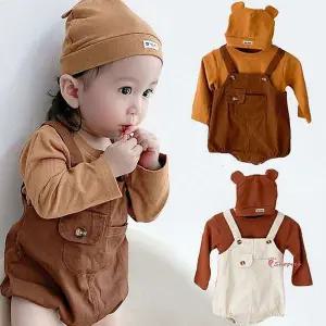 오톰 곰돌이 모자세트 멜빵바디슈트qrs247