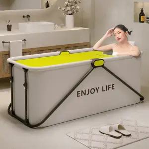 성인 접이식욕조 간이목욕탕 이동식욕조 반신욕기 휴대용 깊은욕조 이동식 가정용사우나 아이보리옐로 P357