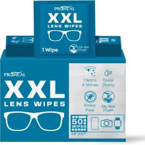 XXL 렌즈 물티슈 50 카운트 - 시계 디스플레이 화면 등을 위한 9.8 x6.7 안경 클리너 깨끗하고 빛납니다