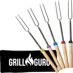 그릴 구루 스모어 불 구덩이용 스틱 - 캠프파이어 마시멜로 로스팅 키트 야외용 꼬치 핫도그 포크 캠핑