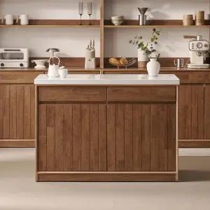 헤이즐 원목 광파오븐 인조대리석 아일랜드 홈바 식탁 서랍 수납장 1200x600 GM541