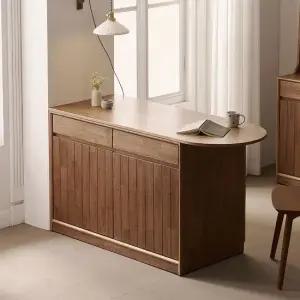 헤이즐 원목 광파오븐 아일랜드 홈바 식탁 서랍 수납장 반타원형 1500x600 GM540