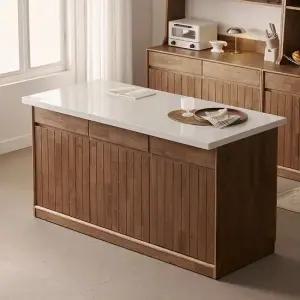 헤이즐 원목 광파오븐 인조대리석 와이드 아일랜드 홈바 식탁 서랍 수납장 1600x750 GM554