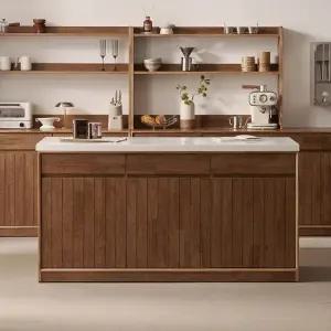 헤이즐 원목 광파오븐 인조대리석 와이드 아일랜드 홈바 식탁 서랍 수납장 1600x600 GM553