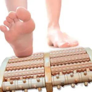 원목 롤러 발 지압기 마사지 도구 발바닥 피로회복 이완 책상 밑 발판 겸용 홈