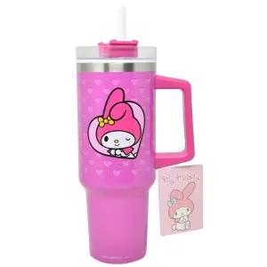 Fast Forward Sanrio 헬로 키티 1.2L(40온스) 스테인리스 스틸 텀블러, 손잡이, 뚜껑 및 빨대 포함 (핑크