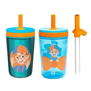 Zak Designs Blippi Kelso 여행용 또는 가정용 유아용 컵, 355ml(12온스) 진공 단열 스테인리스 스틸 빨대