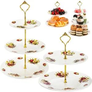 Mezchi 2팩 컵케이크 스탠드, 3단 및 2단 도자기 디저트 스탠드, 빈티지 꽃무늬 엠보싱, 결혼식, 생일, 티