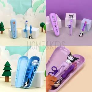 산리오 더스틱 맥스젓가락스푼케이스세트 3P세트 시나모롤 쿠로미 1단계 유아 어린이 수저세트 교정젓가락