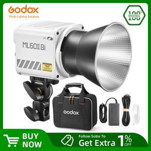 Godox ML60II BI 2800K -6500K LED 비디오 라이트 무소음 모드 휴대용 밝기 조정 지지대 리튬 이온 야외 업