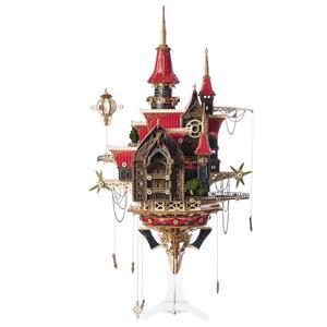 3D 나무 퍼즐, 건축용 판타지 스팀펑크 캐슬 모델 키트, LED 조명이 있는 DIY 건축 프리미엄 디스플레이 장식 및 성인 청소년을 위한 취미 선물