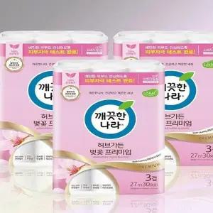 깨끗한나라 허브가든 벚꽃 3겹데코 27m30롤 x 3팩 x3SET(SH) (46611261)