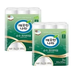 깨끗한나라 프리미엄 순 수 30m30롤 x 2팩 (총60롤) x3SET(SH) (46611248)