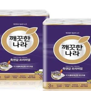깨끗한나라 화장지 30롤 촉앤감케어 3겹 30m 2팩 두루마리 휴지 x3SET...