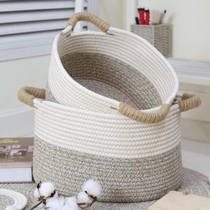 북유럽 미니 소형멀리스트 스타일 면로프로 짠 대형 세탁 바구니 대용량 데스크탑 용 장난감 수납 정리함