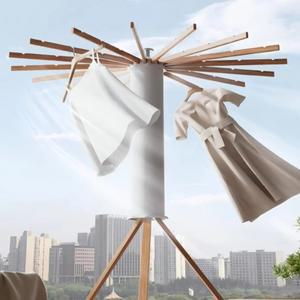 접이식 문어 모양 옷 건조대 - 공간 절약형 실내/실외 나무 옷걸이 다용도 수납 정리함